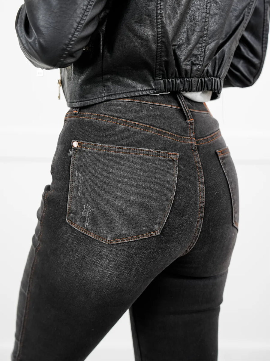 Black Dog High Rise Black Wash with Contrast Thread Tummy Control Skinny Jeans