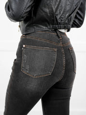 Black Dog High Rise Black Wash with Contrast Thread Tummy Control Skinny Jeans