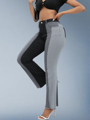 Dark Blue Patches High Waist Flare Jeans For Women