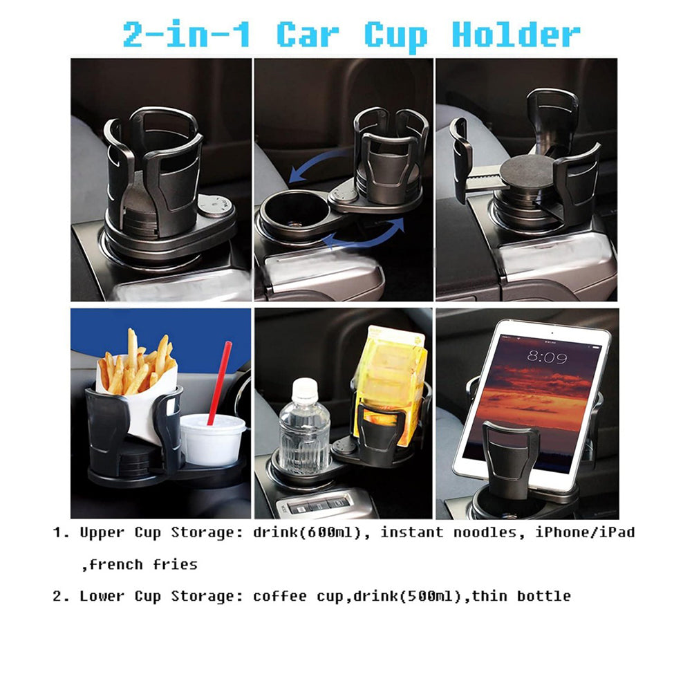 4-in-1 Car Cup Holder Expander Adapter with Adjustable Base Drinks Organizer