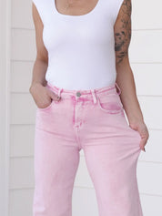 FP x Risen High Rise Acid Pink Tummy Control Wide Leg Jeans