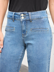 Tummy Control Double Button Closure Wide-Leg Jeans