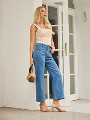 High Waist Stretch Dual Front Pockets Straight Leg Jeans