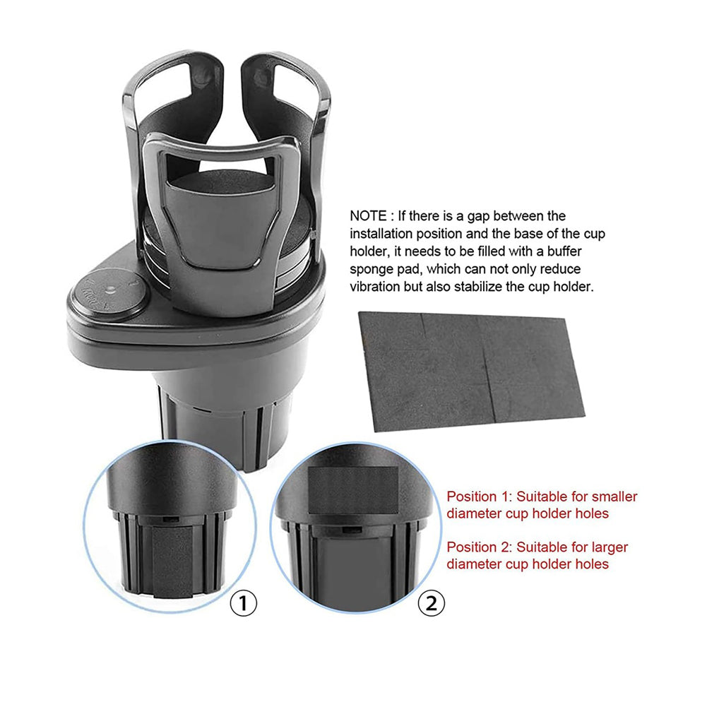 4-in-1 Car Cup Holder Expander Adapter with Adjustable Base Drinks Organizer