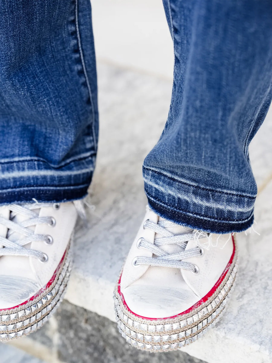 Stop and Look Mid Rise Dark Wash Dad Jeans with Release Hem