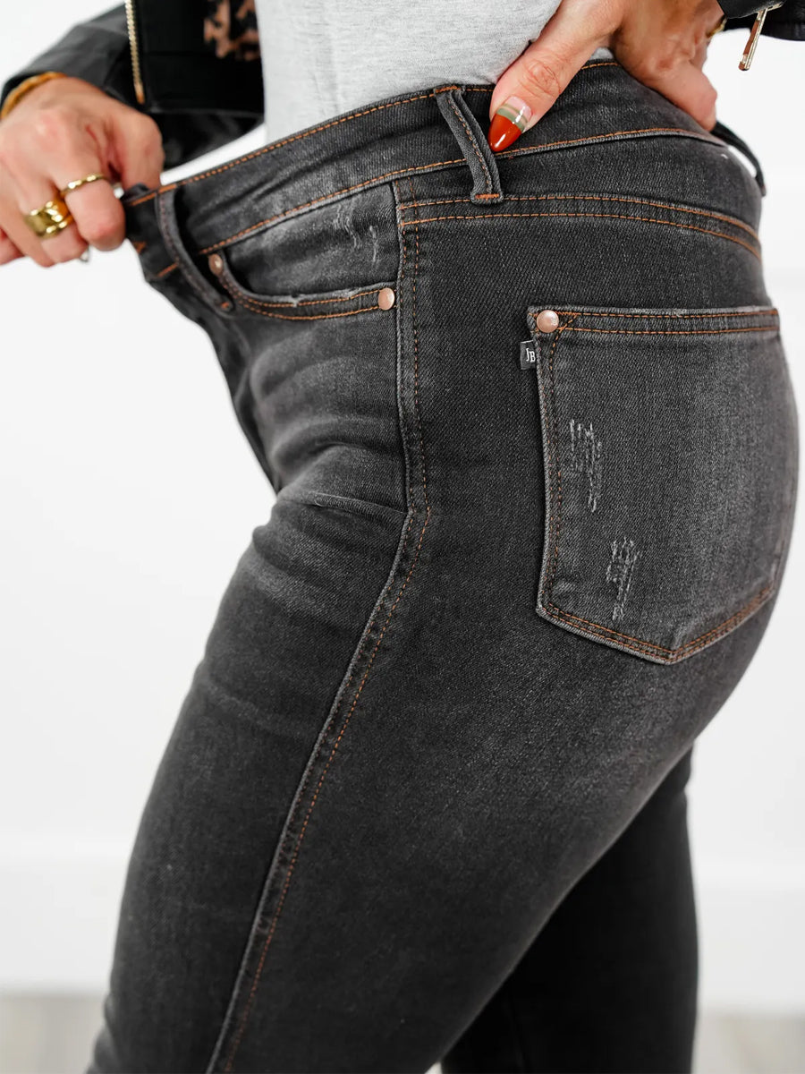 Black Dog High Rise Black Wash with Contrast Thread Tummy Control Skinny Jeans