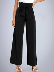Tie Front Paperbag Wide Leg Pants