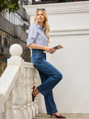 2025 Spring New Arrivals Women's High Waist Slim Fit Stretch Classic Flare Denim