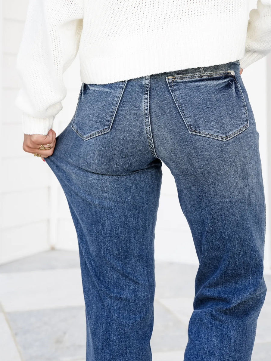 Take the Chance Mid Rise Medium Wash Tummy Control Vintage Straight Leg Jeans