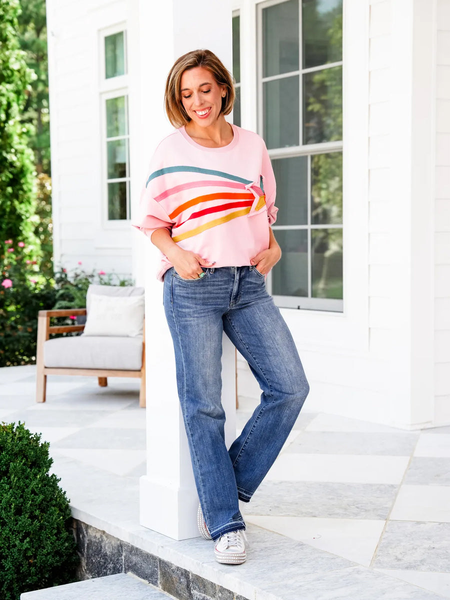 Stop and Look Mid Rise Dark Wash Dad Jeans with Release Hem