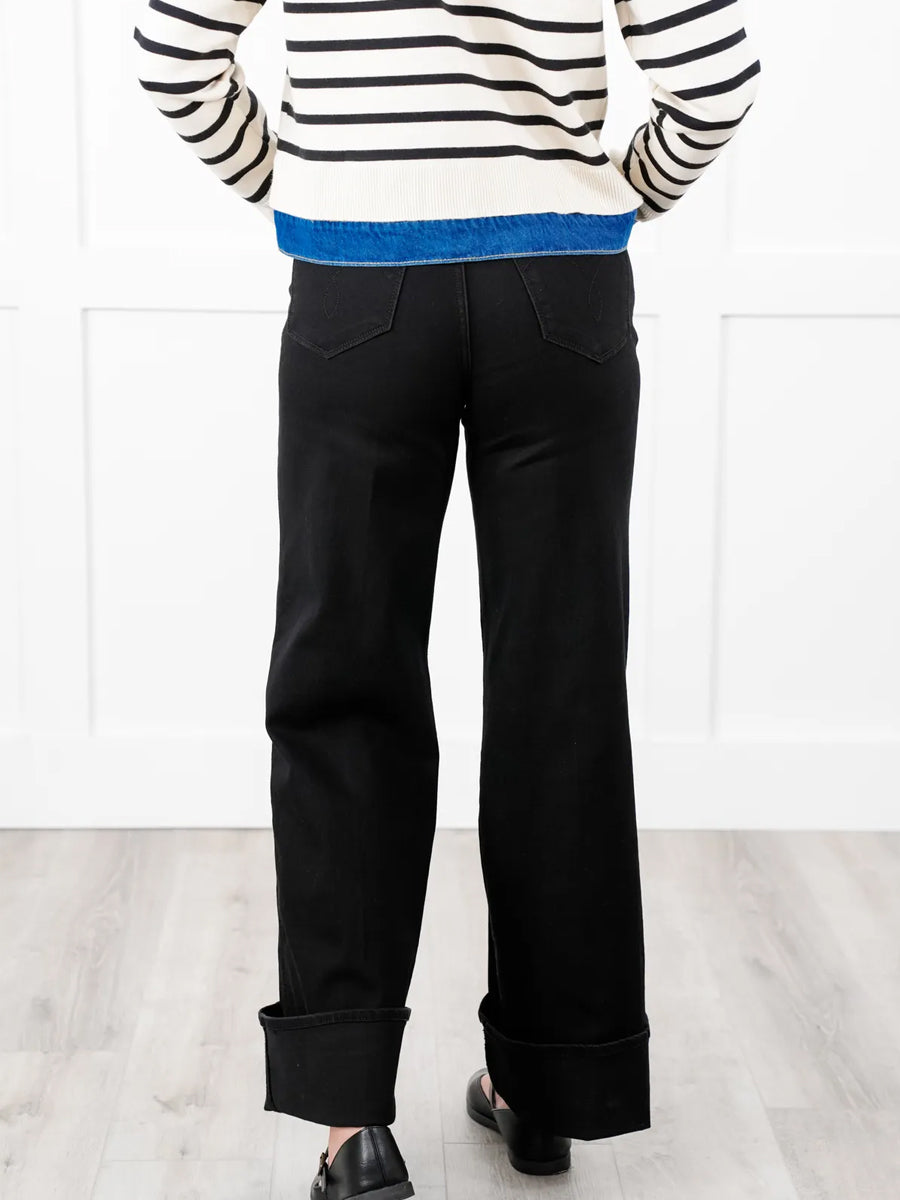 Retrograde High Rise Black Wide Leg Jeans with Cuff