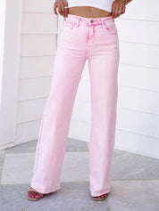 FP x Risen High Rise Acid Pink Tummy Control Wide Leg Jeans