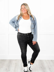 Black Dog High Rise Black Wash with Contrast Thread Tummy Control Skinny Jeans