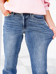 Stop and Look Mid Rise Dark Wash Dad Jeans with Release Hem