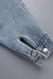 Womens Yellow Street Patchwork Turndown Collar Long Sleeve Denim Jacket