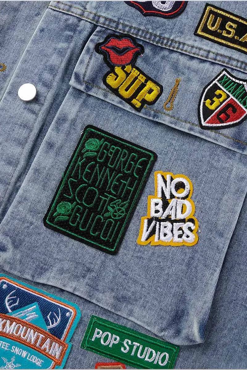 Womens Yellow Street Patchwork Turndown Collar Long Sleeve Denim Jacket
