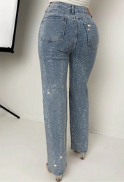 Ultimate Sparkle Pink Straight Leg Stretch Diamante Jeans And Top
