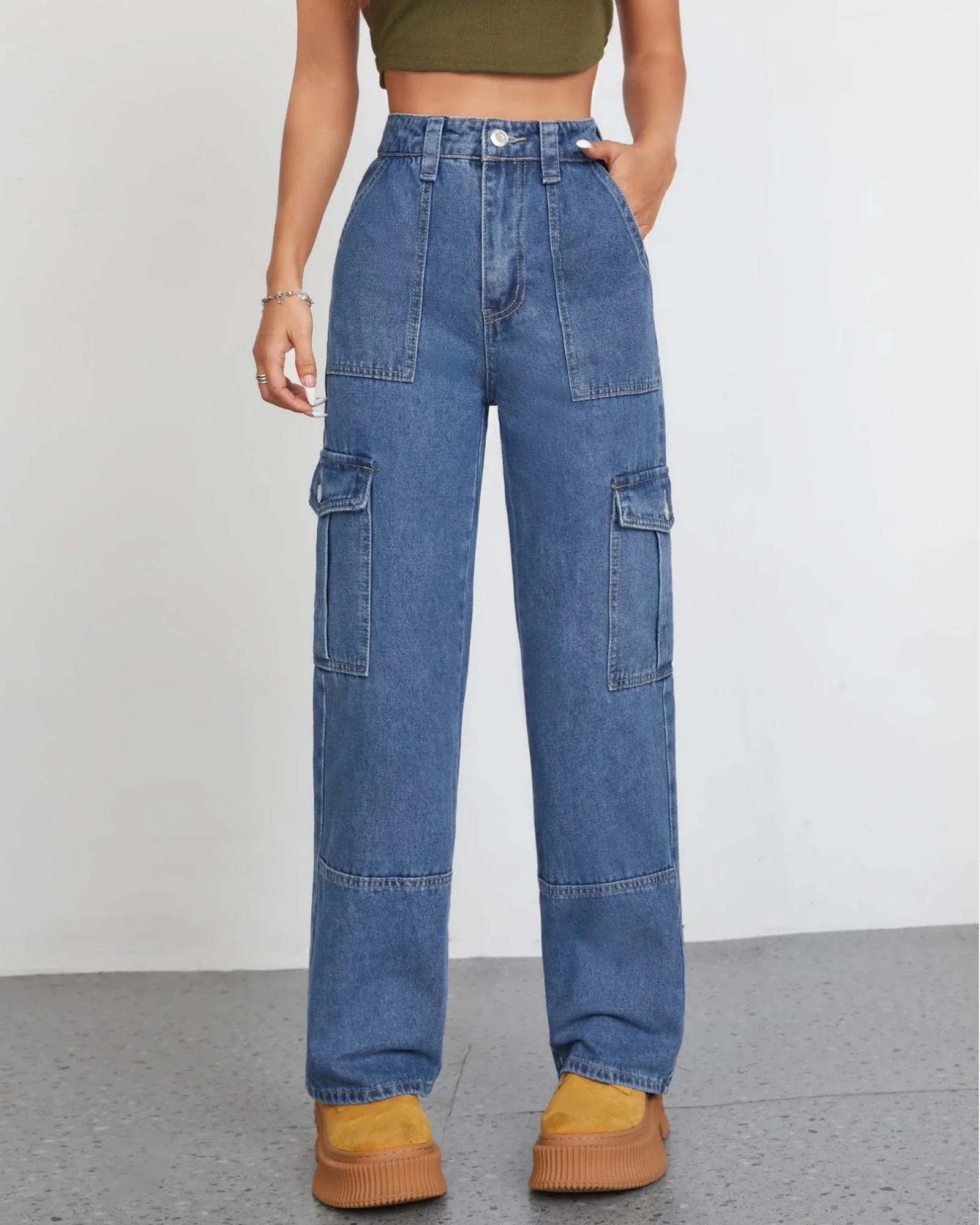 Women's High Waist Baggy Cargo Jeans