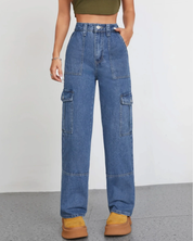 Women's High Waist Baggy Cargo Jeans