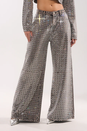 Pick N Choose Rhinestone Wide Leg Denim In Grey
