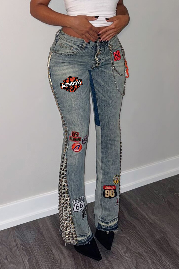 Stylish Side Rivet Jeans For Edge Women