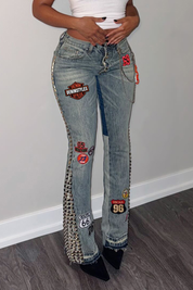 Stylish Side Rivet Jeans For Edge Women