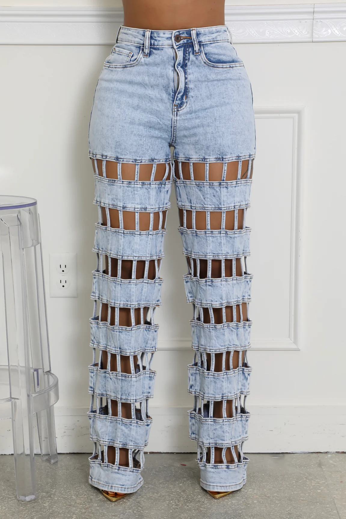 Sexy Cut Out Straight Leg Jeans