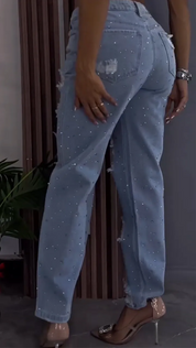 Hot Diamond Scratch Mark Hollow Skinny Jeans