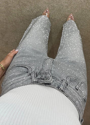 High Waisted Diamanté Straight Leg Jeans
