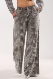 Pick N Choose Rhinestone Wide Leg Denim In Grey