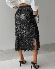 Allover Sequin Fashionable Midi Calf Skirt