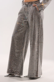 Pick N Choose Rhinestone Wide Leg Denim In Grey