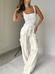 Loose Zipper Multicolor Vacation Trousers Satin Pants