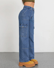 Women's High Waist Baggy Cargo Jeans