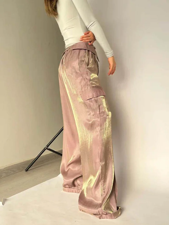 Loose Zipper Multicolor Vacation Trousers Satin Pants