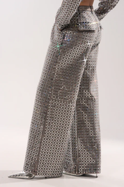 Pick N Choose Rhinestone Wide Leg Denim In Grey