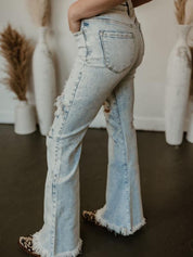 Exclusive Risen Acid Wash Tummy Control High Rise Distressed Flare Jeans