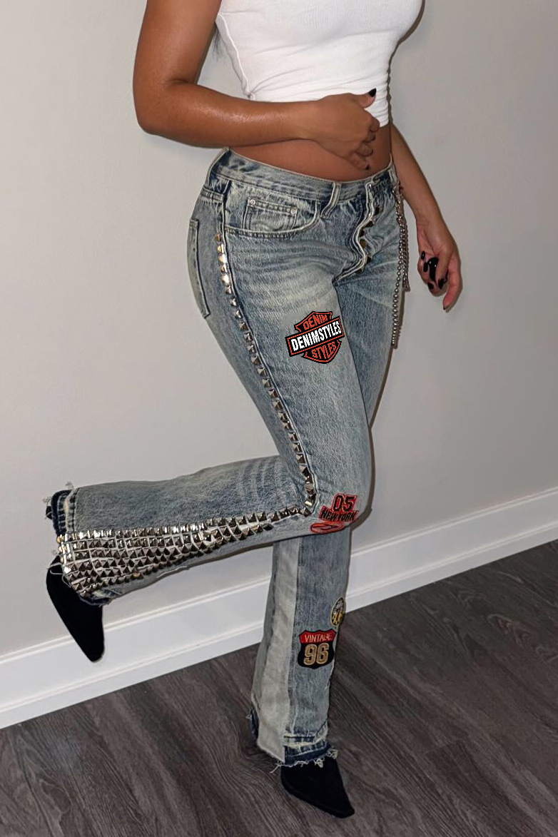 Stylish Side Rivet Jeans For Edge Women