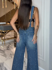 Ripped Diamanté Denim Overalls