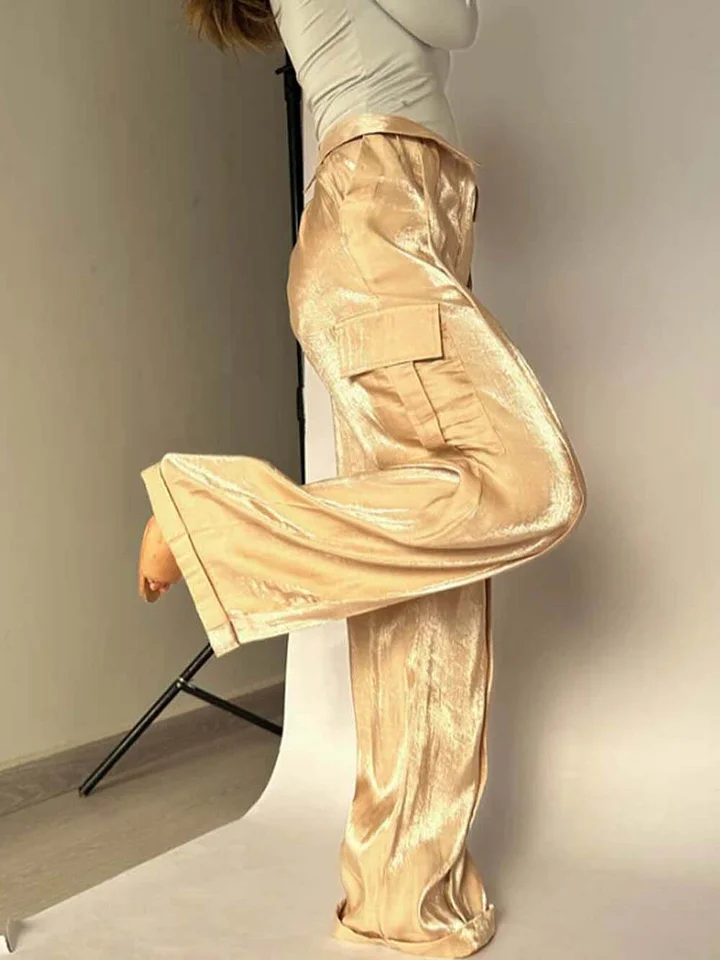 Loose Zipper Multicolor Vacation Trousers Satin Pants
