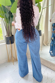 Solid Hollowed Out Patchwork High Waist Regular Denim Jeans