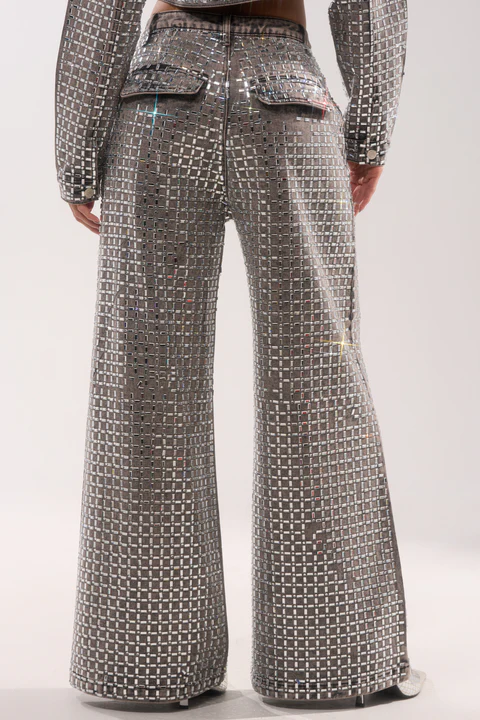 Pick N Choose Rhinestone Wide Leg Denim In Grey