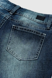 Wash Stretchy Double Button Mid Waist Bootcut Jeans