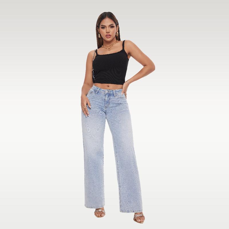 Plus Size Mid-low Rise Baggy Wide Leg Jeans