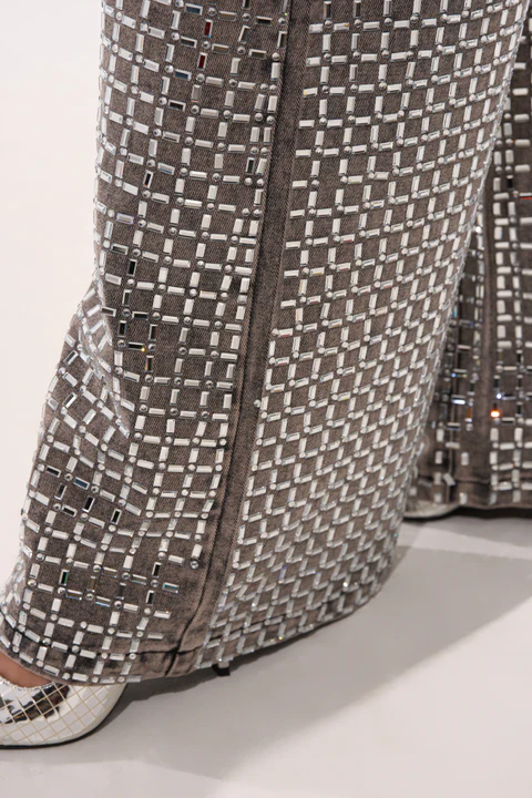 Pick N Choose Rhinestone Wide Leg Denim In Grey