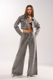 Pick N Choose Rhinestone Wide Leg Denim In Grey