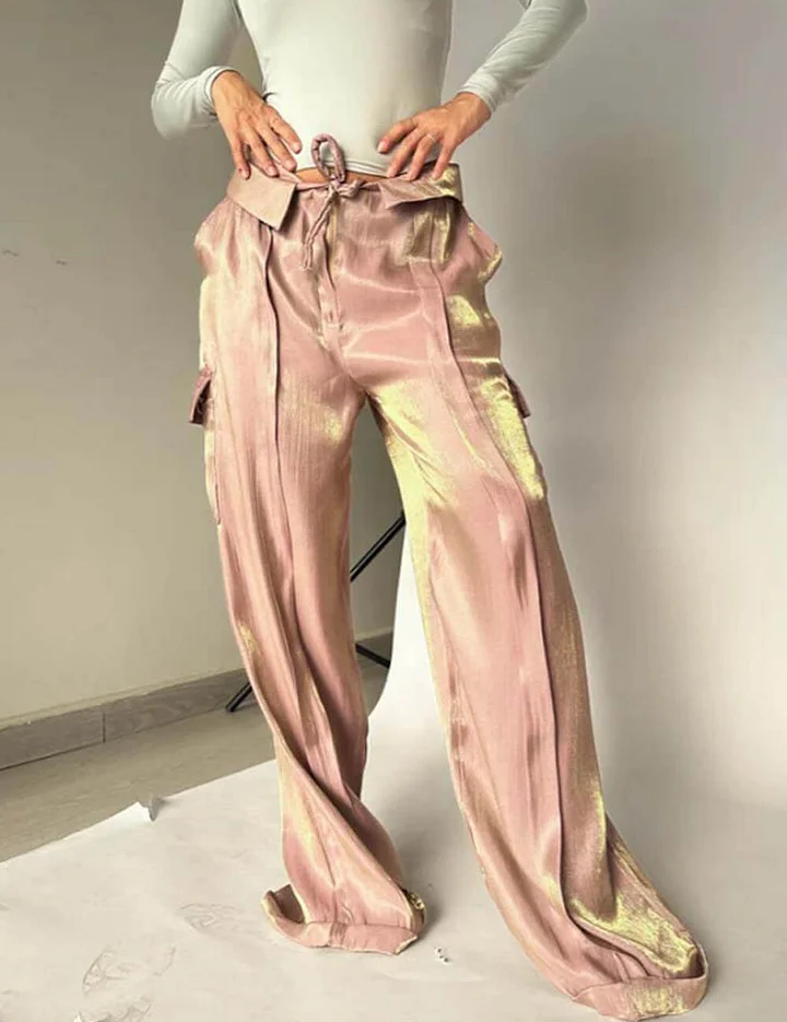 Loose Zipper Multicolor Vacation Trousers Satin Pants