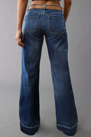 Wash Stitch Detail Mid Waist Wide Leg Jeans Without Belt