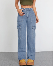 Women's High Waist Baggy Cargo Jeans