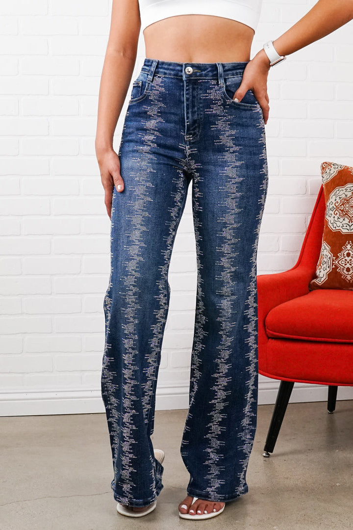 Shelby Rhinestone Straight-Leg Jeans
